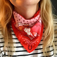 Load image into Gallery viewer, Cowgirl unisex 44cm neckerchief scarf or pocket square by Su Owen
