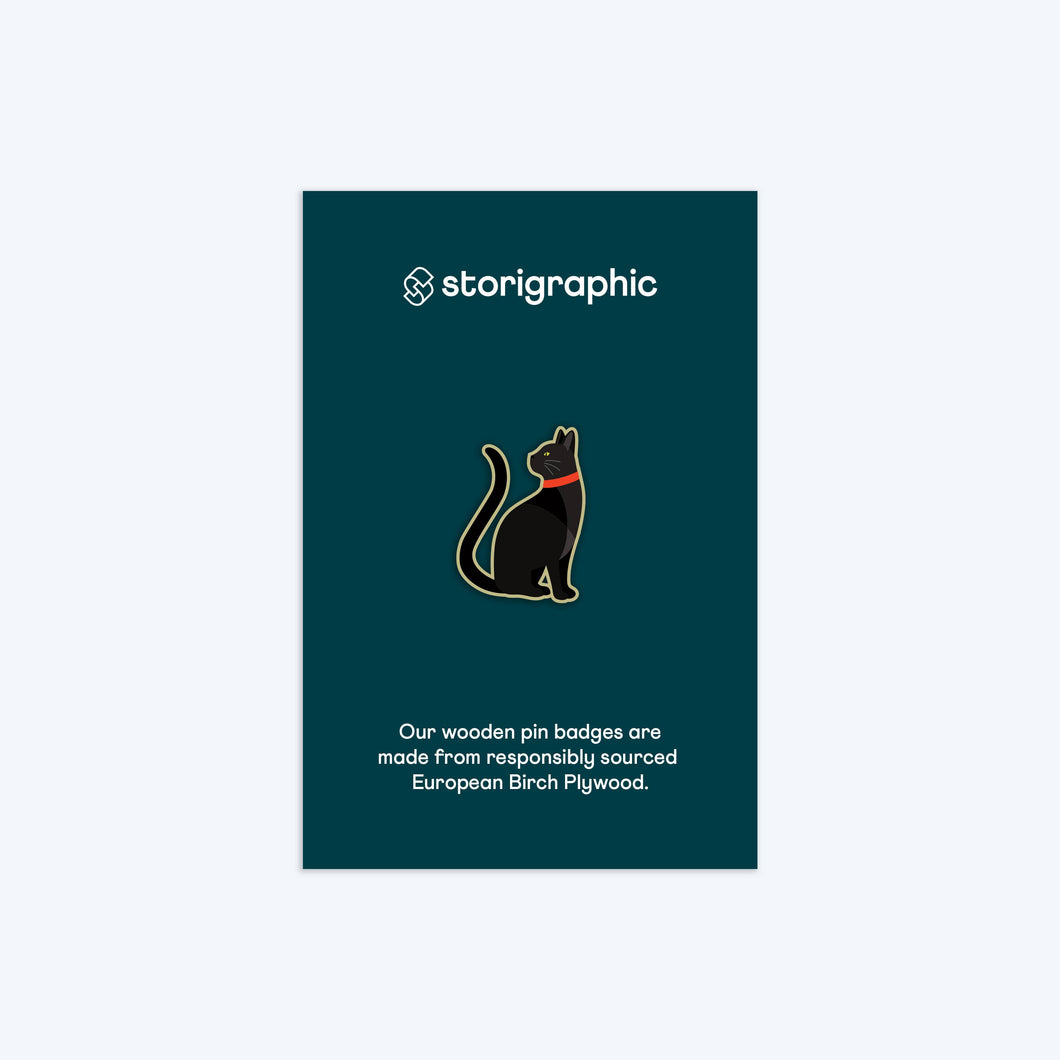 Storigraphic Molly Black Cat — Paws and Claws Series — Wooden Pin Badge