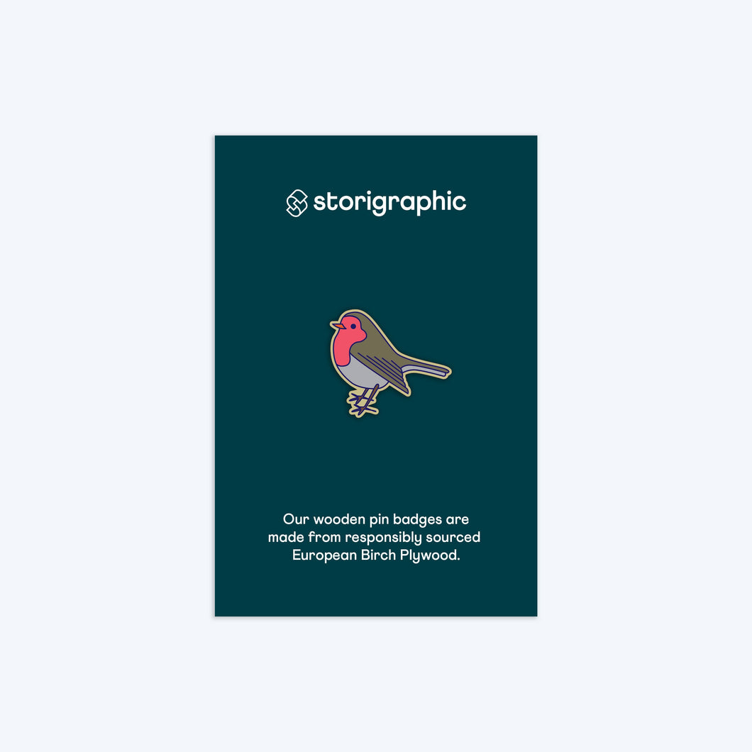 Storigraphic Robin — Flock Series — Wooden Pin Badge