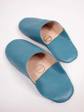 Load image into Gallery viewer, Moroccan Leather Babouche Unisex Slippers in Blue Grey - Bohemia Designs
