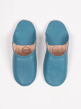 Load image into Gallery viewer, Moroccan Leather Babouche Unisex Slippers in Blue Grey - Bohemia Designs
