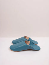 Load image into Gallery viewer, Moroccan Leather Babouche Unisex Slippers in Blue Grey - Bohemia Designs
