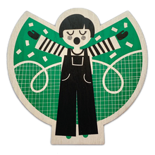 Load image into Gallery viewer, Wooden Screen Printed Green &#39;Nora&#39; Angel by Print Lass
