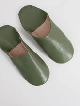 Load image into Gallery viewer, Moroccan Leather Babouche Unisex Slippers in Olive - Bohemia Designs
