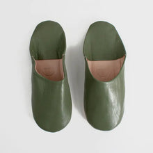 Load image into Gallery viewer, Moroccan Leather Babouche Unisex Slippers in Olive - Bohemia Designs
