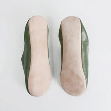 Load image into Gallery viewer, Moroccan Leather Babouche Unisex Slippers in Olive - Bohemia Designs
