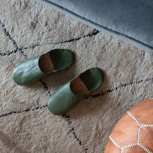 Load image into Gallery viewer, Moroccan Leather Babouche Unisex Slippers in Olive - Bohemia Designs
