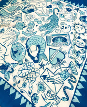 Load image into Gallery viewer, I Love Tattoos unisex 44cm neckerchief scarf or pocket square by Su Owen
